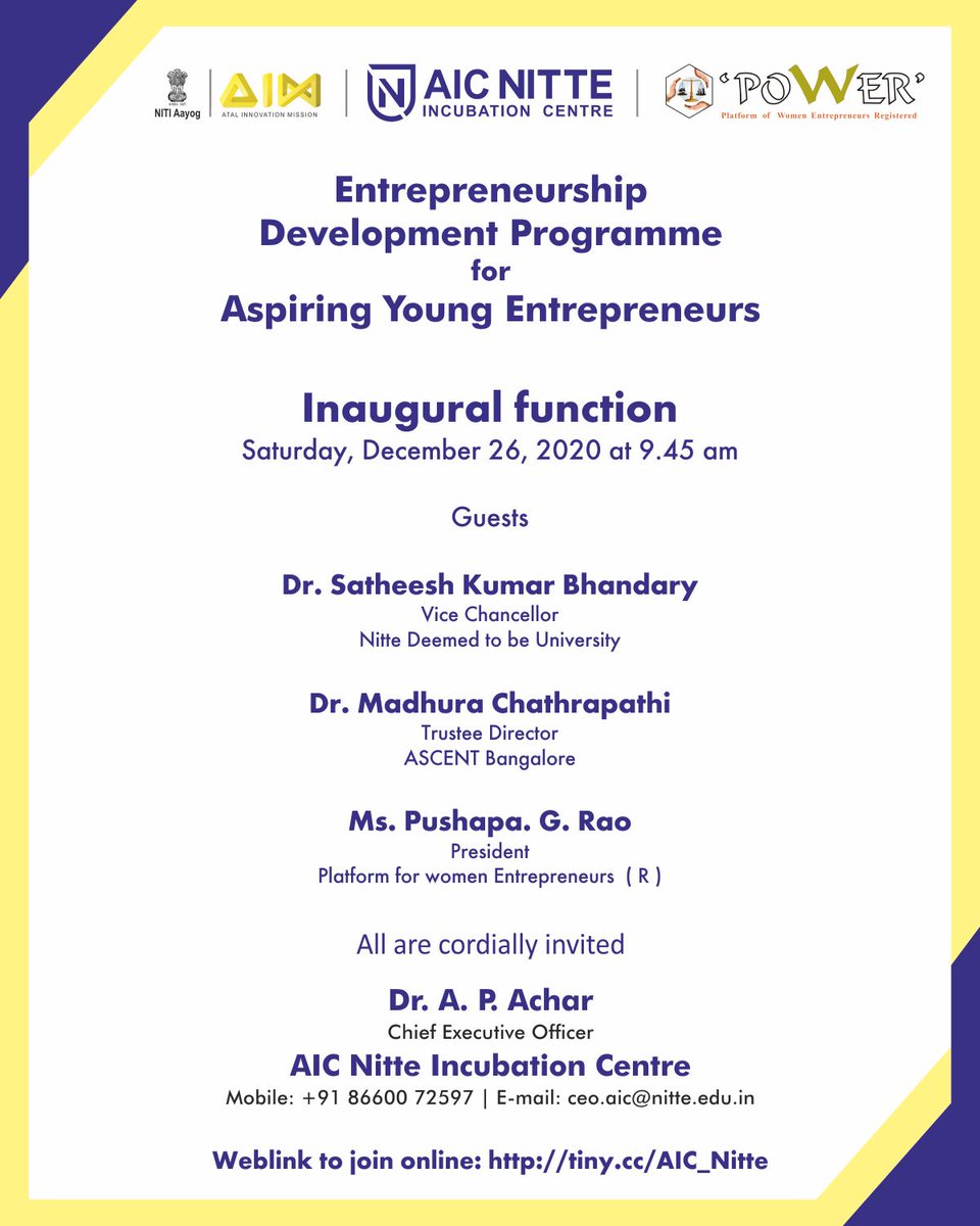 Dr A.P Achar CEO AIC Nitte Incubation Centre tweet media