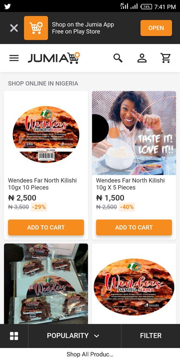 Ad Break Far North Kilishi has made it easier now, you don't need to go out or wait for days before people buy you Kilishi, you can order from Jumia and it'll be delivered to your doorstep. Christmas present for first 500 orders too.Order via  https://www.jumia.com.ng/catalog/?q=Wendees