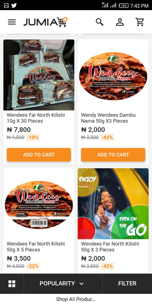 Ad Break Far North Kilishi has made it easier now, you don't need to go out or wait for days before people buy you Kilishi, you can order from Jumia and it'll be delivered to your doorstep. Christmas present for first 500 orders too.Order via  https://www.jumia.com.ng/catalog/?q=Wendees