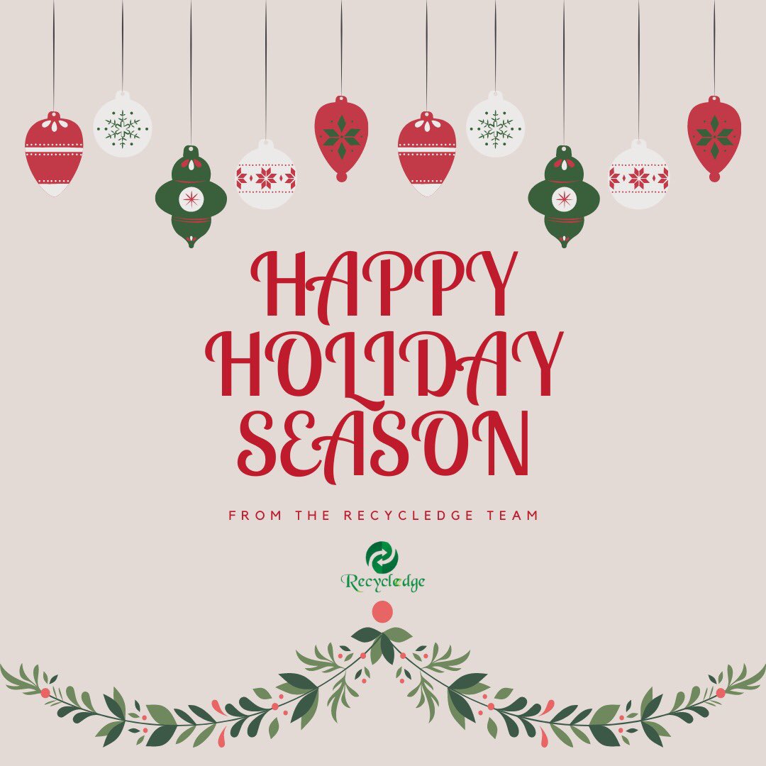 Season Greenthings and Happy Holiday Season from us @recycledge to all our Twitter families. 💚💚💚💚

Stay Green and practice green tips this Season and always  💚💚💚

#CreateDontWaste
#ItpaystoRecycle
#SeasonGreetings