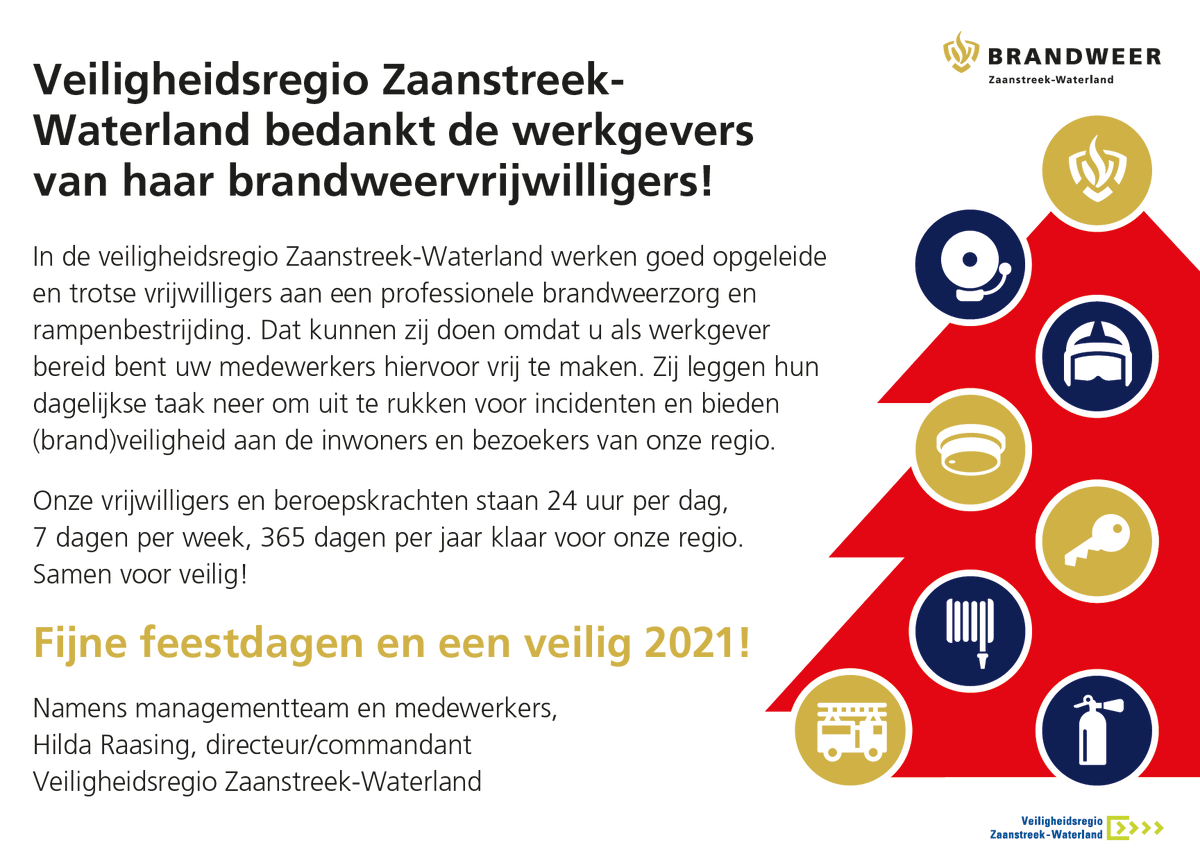 2020 was een bijzonder jaar, ook voor de brandweer. Toch konden we altijd op onze vrijwilligers rekenen. Daarom werkgevers van onze brandweervrijwilligers: bedankt!