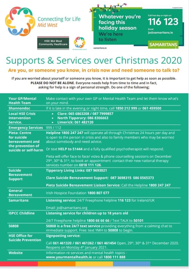 LimerickMHA's tweet photo. If you need support over the Christmas period don't hesitate to contact one of these supports and services. 

#limerickmha #limerick #christmas https://t.co/rBKt8PlQ8F