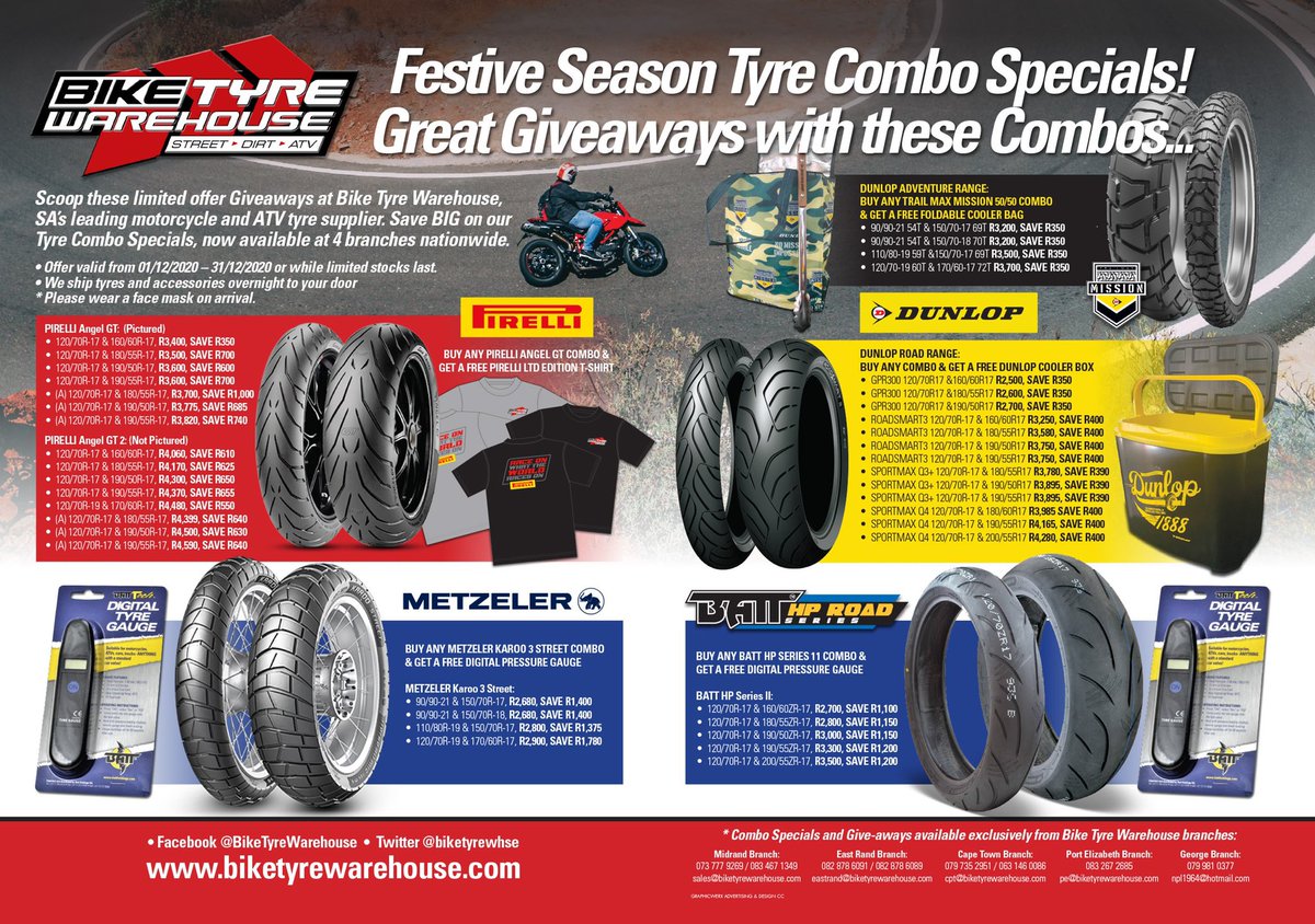 Don’t lose out on BTW Festive Season deals; FREE Gifts on selected combos; stocks are limited so on a 1st Come 1st Serve basis. Call Midrand 083 467 1349; East Rand 082 878 6091; Port Elizabeth 083 267 2685; Cape Town 079 735 2951; George 079 981 0377.