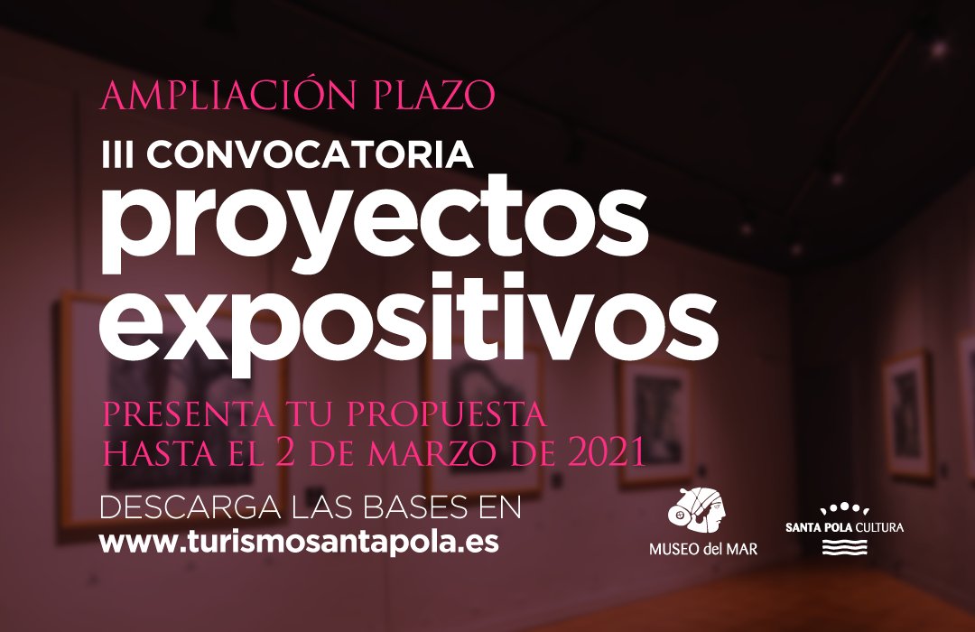 museodelmarsp's tweet photo. #CONVOCATORIAABIERTA ➡️ Proyectos Expositivos 🖼️
Exhibe tu obra en las salas del #museodelmar
ℹ️ Bases 👉🏼  https://t.co/ytQ5SMgqDE

☎️  965 41 62 23 📩 infomuseo@santapola.es
#exposición #arte #pintura #fotografía #artesplásticas #dibujo #artecontemporáneo #escultura #cultura https://t.co/ujgZKxivbX