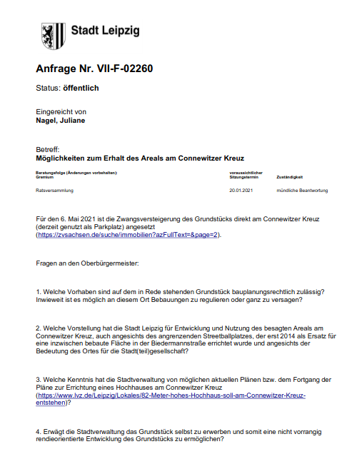 luna_le's tweet photo. Das Grundstück unmittelbar am #Connewitzer Kreuz wird im Mai 21 zwangsversteigert. Ich frage bei der Stadt nach was fort bauplanungsrechtlich überhaupt geht und ob die Kommune selbst nicht die Entwicklung und Nutzung in öffentlicher Hand garantieren will. 
#srle #Connewitz https://t.co/ChBHR9PUaK
