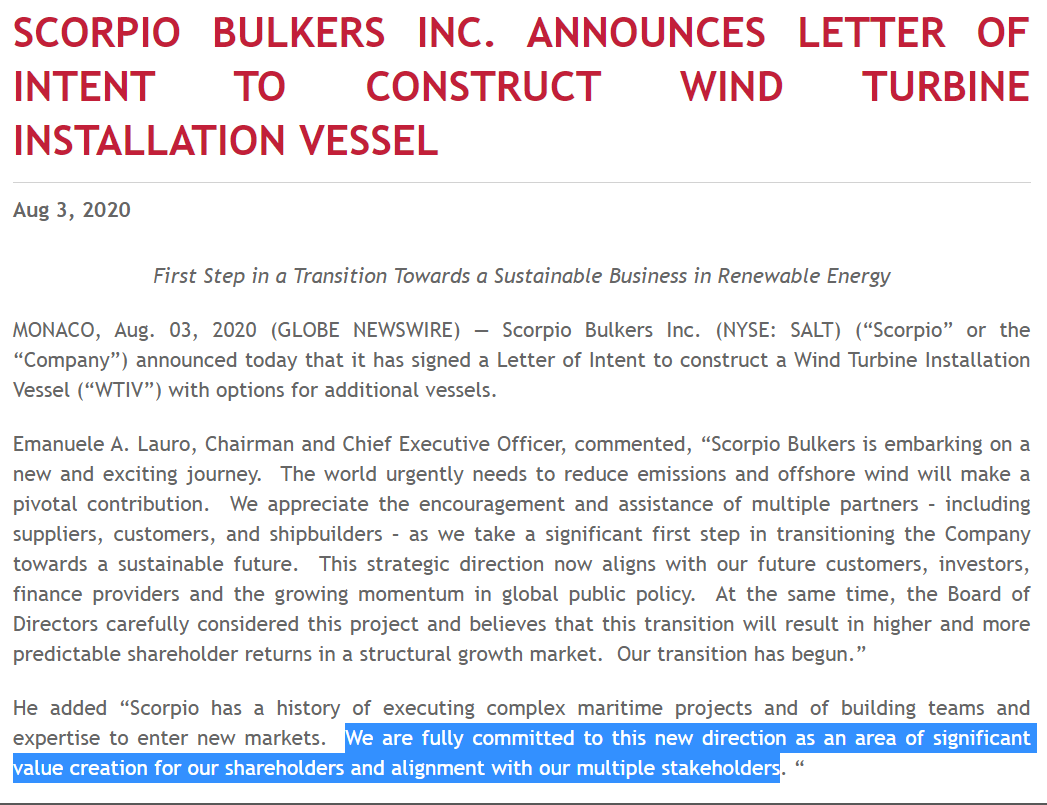  $SALT Scorpio Bulkers Ltd.Looks like shareholders have a pretty good oppression claim here.Let's see what these guys are up to...