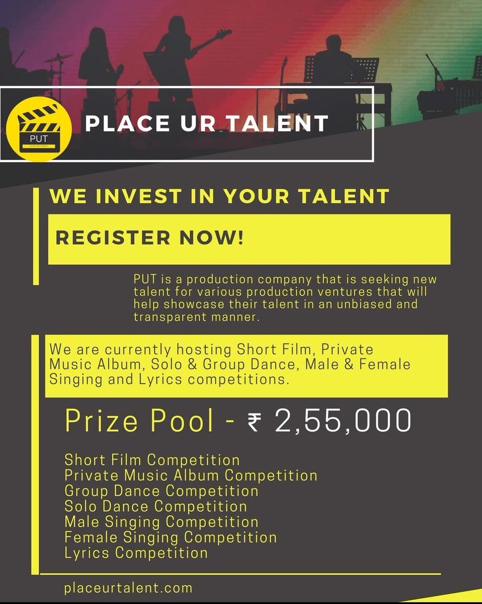 UrTalent's tweet photo. Interested people can submit your work in the official website 
https://t.co/KC9At5XeHz
#FilmTwitter #filmmaking #music #shortfilm #ContestAlert #director #actor https://t.co/Fo6yKmZMPm