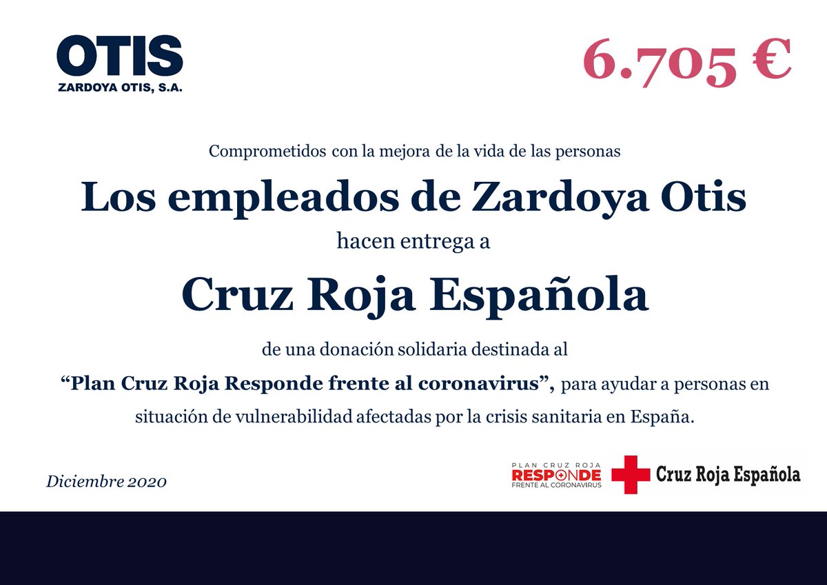 🔵Los empleados de Zardoya Otis donan al Plan #CruzRojaResponde la recaudación de la carrera solidaria anual👏.

#OtisAlliDondeEstes 
@CruzRojaEsp