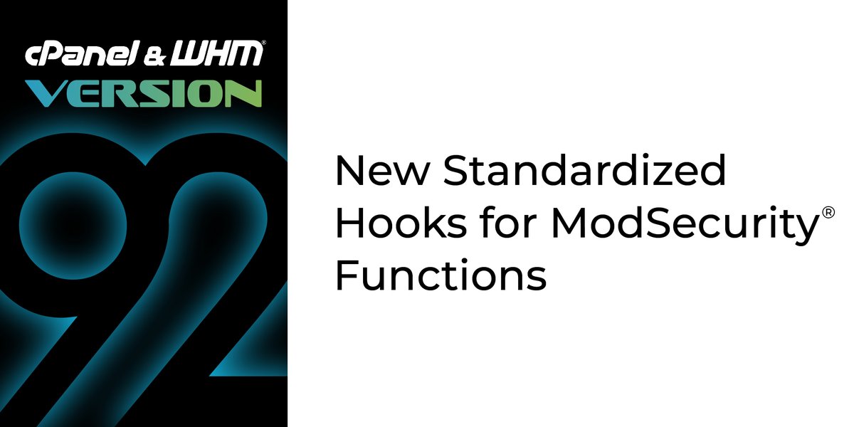 cPanel's tweet image. Now available in cPanel &amp;amp; WHM® Version 92!

We added new standardized hooks for ModSecurity® functions and for the /usr/local/cpanel/scripts/modsec_vendor script.

Click to learn more: 

bit.ly/2VVFYdj

#EasyApache #cPanelV92 #NGINX #ModSecurity