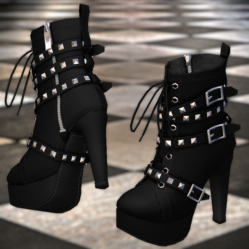 kanashimiks's tweet image. パンクなハイヒールアンクルブーツ（4色差分テクスチャ入り） | #ikshop ikshop.booth.pm/items/2621076 #booth_pm #VRChat　公開しました。かっこかわいい中間くらいのパンクっぽい靴です。最近靴ばっかり作ってる気がしますがよろしくお願いします。