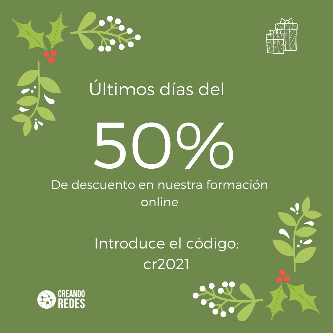 ¡Año nuevo profesional nuevo!

Empieza el año formándote con nosotras y disfrutando de nuestro 50% de descuento!
¡Válido hasta el 6 de enero!

#CreandoRedes #Navidad #gratis #dosporuno #cursoonline #restauracion #biodiversidad #ecologia #ciencia #diciembre #añonuevo #feliznavidad