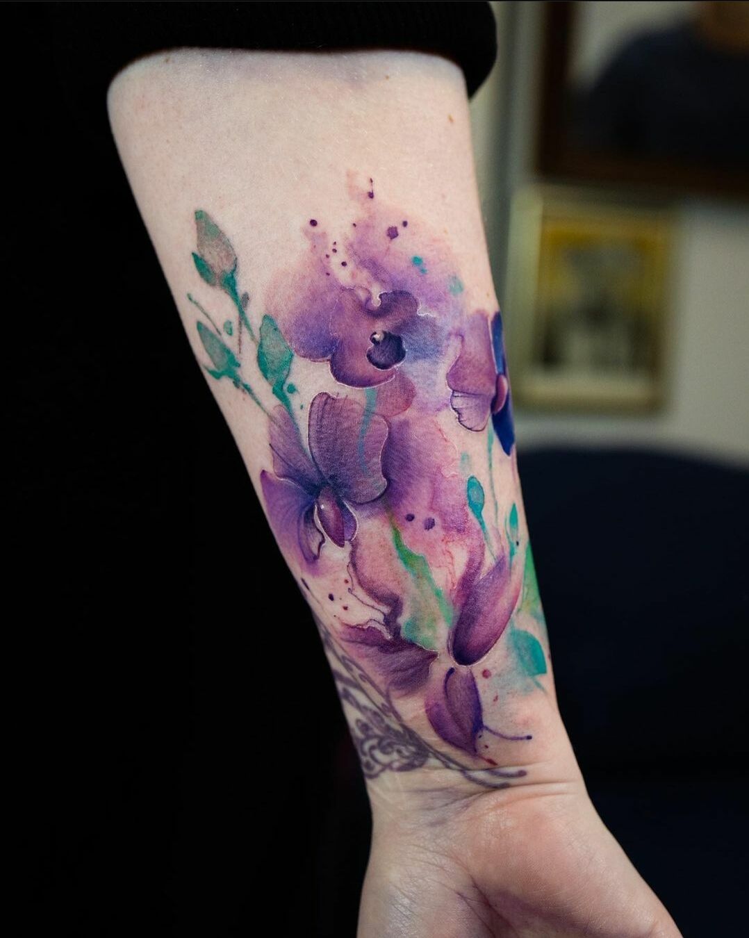 violet watercolor tattoo