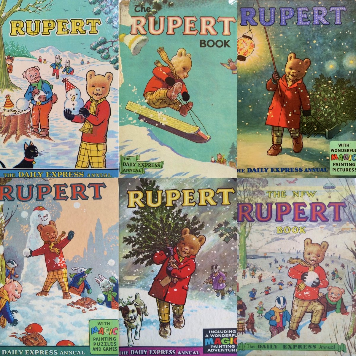 Feeling festive admiring these snowy #RupertBear annuals ⛄️🎄❄

How do we submit a formal request to move to Nutwood for Christmas? 😅

#100YearsOfRupert #TheBeaney #Canterbury #RupertBearCentenary