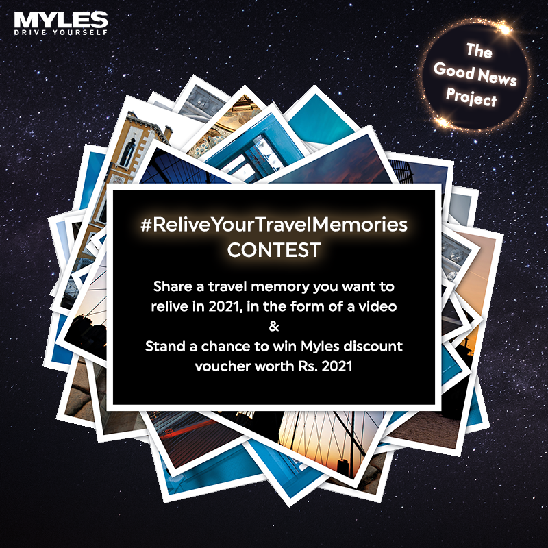 MylesCars's tweet photo. #TheGoodNewsProject #ContestAlert
Share your favorite Travel Memory of 2020 in the form of a video & win Myles vouchers worth Rs. 2021.
To participate tweet your video with the hashtag #ReliveYourTravelMemories, latest by 4th Jan'21. Don't forget to tag us!
#Giveaway #Contest https://t.co/bJXr9MDoB5