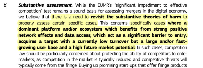 From the ACCC: “Mergers framework should be updated ... [to account for the effects of] the acquisition of potential competitors and economies of scope created via control of data sets.”(Even) from DG Comp’s *own expert panel*:  21/