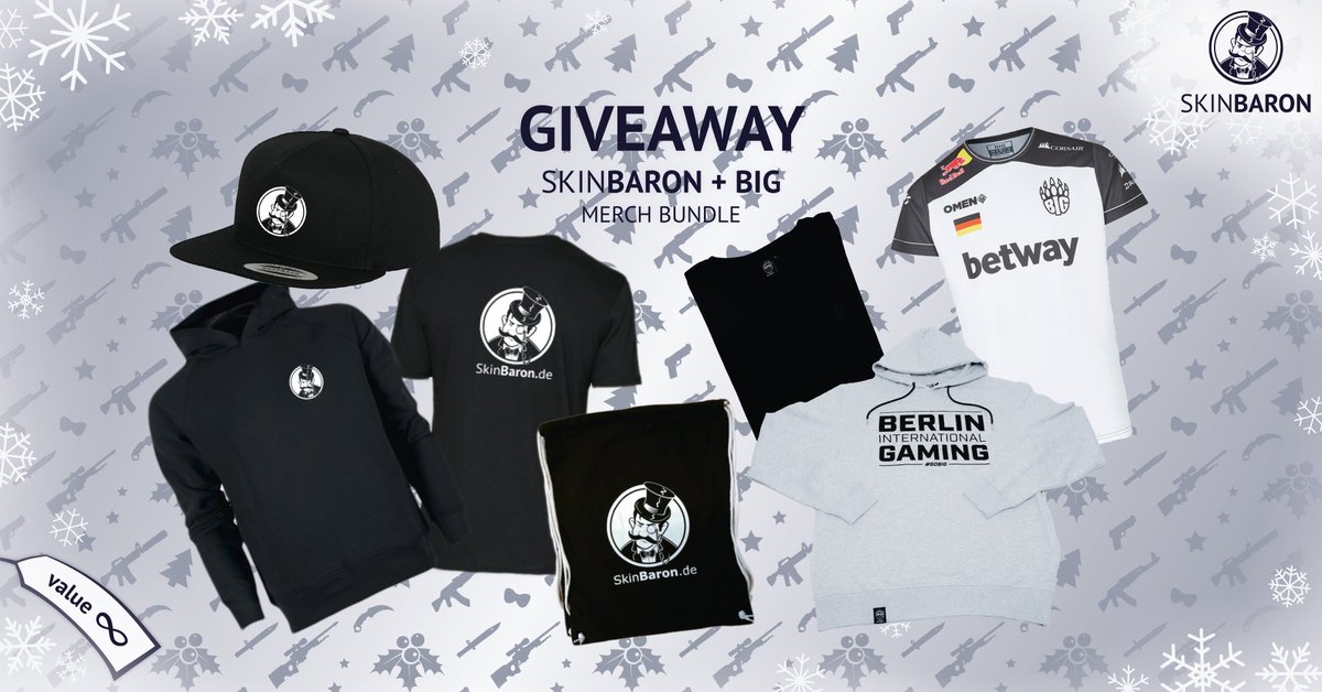 Letzte Chance um ein SkinBaron x BIG Merch Paket zu gewinnen! 😍

Wie du teilnehmen kannst:
1. Folge <a href="/SkinBaronDE/">SkinBaron.de</a> 
2. Like!
3. Retweet!

Besuche uns auch auf Facebook und Instagram um deine Gewinnchance zu erhöhen!
Gewinnspielende: 23. Dezember
