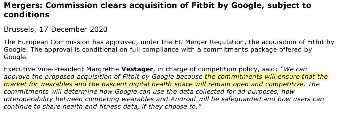PART 4. The remedies are insufficientIn the clearance decision,  @EC _Competition hailed three Google commitments which they feel will “make the market for wearables and the nascent digital health markets will remain open and competitive.” They are wrong. 36/