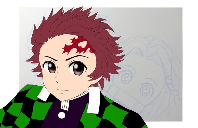 ウージー@絵描き☆さんがTwitterに投稿した竈門炭治郎(鬼滅の刃)のイラスト。