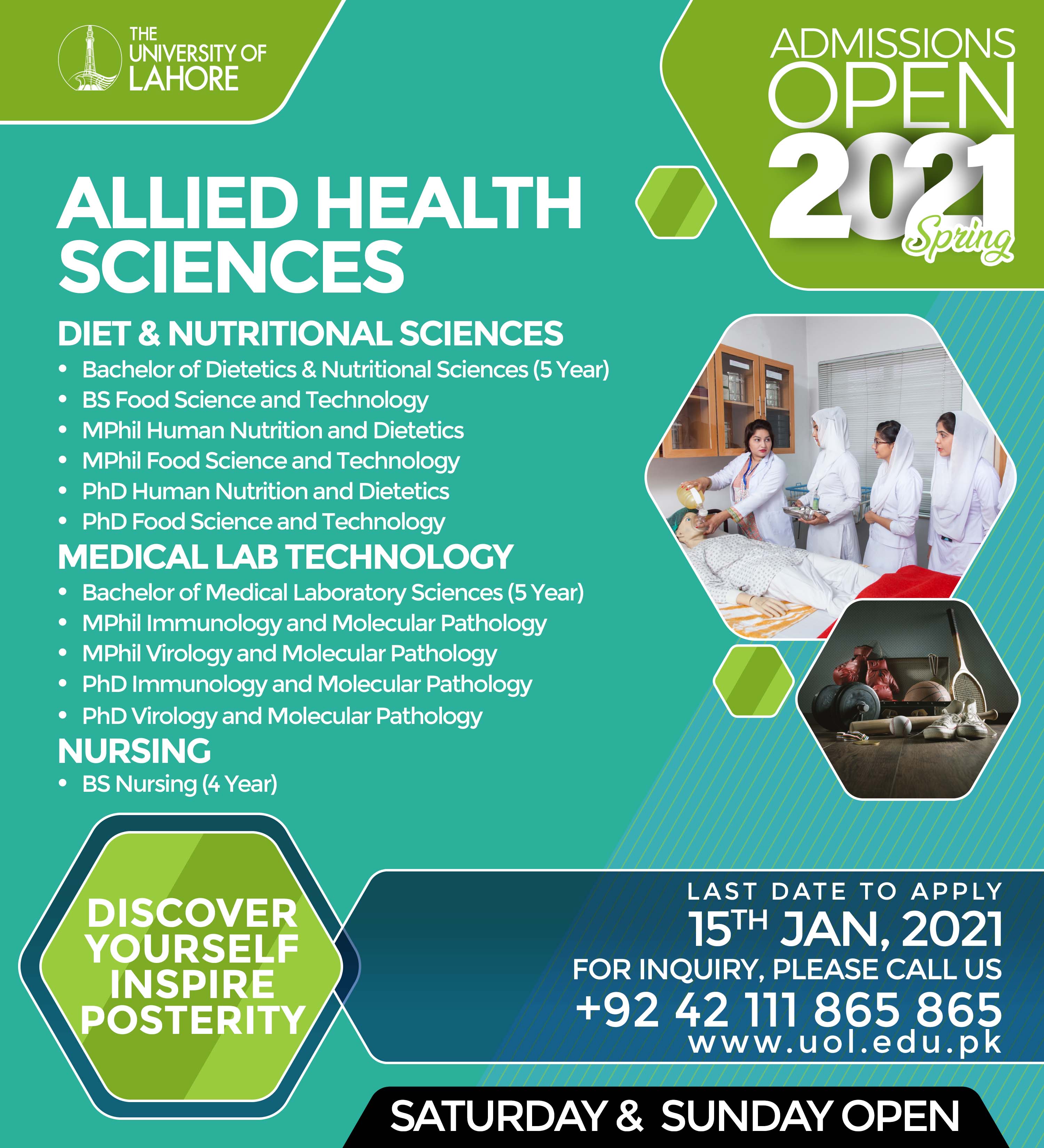 University of Lahore on X: Admissions OPEN Fall 2021 The faculty of Allied  Health Sciences at the University of Lahore is home to instructing and  research in Medical, Allied Health, and Exercise