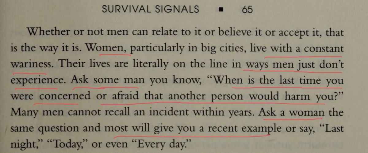This extract is followed up with some good advice about knowing *when* you are at risk. Don’t ignore your intuition often you are processing danger signals quicker than your conscious thoughts are processing them. (He also doesn’t exaggerate. We do go outside risk is in context)