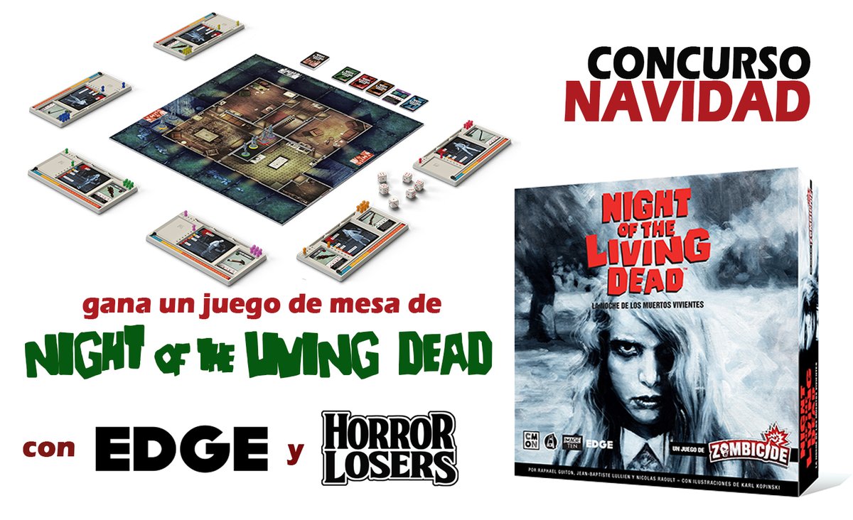 horrorlosers's tweet photo. #CONCURSO NIGHT OF THE LIVING DEAD. 
Edge Entertaiment y Horror Losers te regalan un juego de mesa de LA NOCHE DE LOS MUERTOS VIVIENTES esta #Navidad. Para participar:

- RT a este post
- Sigue a 
@Edge_Ent 
 y 
@horrorlosers
 
Solo para España.
Elegido con 
@app_sorteos_ok https://t.co/U6RYnEdJjT