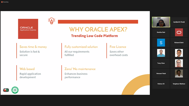jpraulji's tweet photo. @ishani2405 talking about #MeetYourBusinessNeedsWithOracleAPEX #LowCode #ZeroMaintenance #SaveTimeAndMoney at @OracleAPEX India Conclave 2020!
@chaitanya_in
 #Oracle #orclapex #LowCode #oracleapexIndia #conclave2020 @Oracle_India @INOAUG @apacouc @oracleugs @groundbreakers https://t.co/xEiK3B86Rm