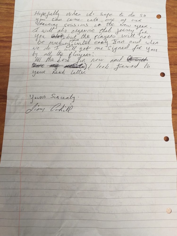 Genuine touch of class from <a href="/WaterfordGAA/">Waterford GAA</a> s <a href="/LiamCahill16/">Liam Cahill</a> with his honest and sincere reply to one of our 1st years for our JCSP letter writing initiative. Making one boy very happy before Christmas. <a href="/RTEgaa/">RTÉ GAA</a>