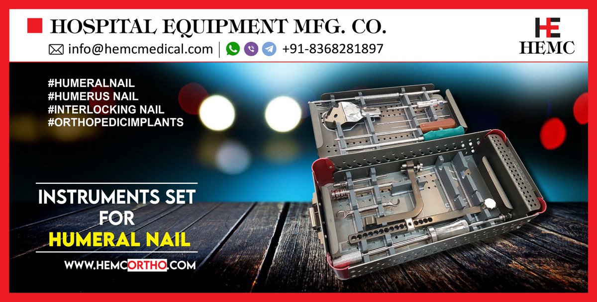 HemcOrtho's tweet image. Instruments Set for HUMERAL Nail
hemcortho.com/product/instru…
#HUMERALNAIL
#HUMERUSNAIL
#INTERLOCKINGNAIL
#ORTHOPEDICIMPLANTS
#TRAUMAIMPLANTS
#NAILSYSTEM
#HEMCORTHO
#HEMCMEDICAL
#HEMCINDIA