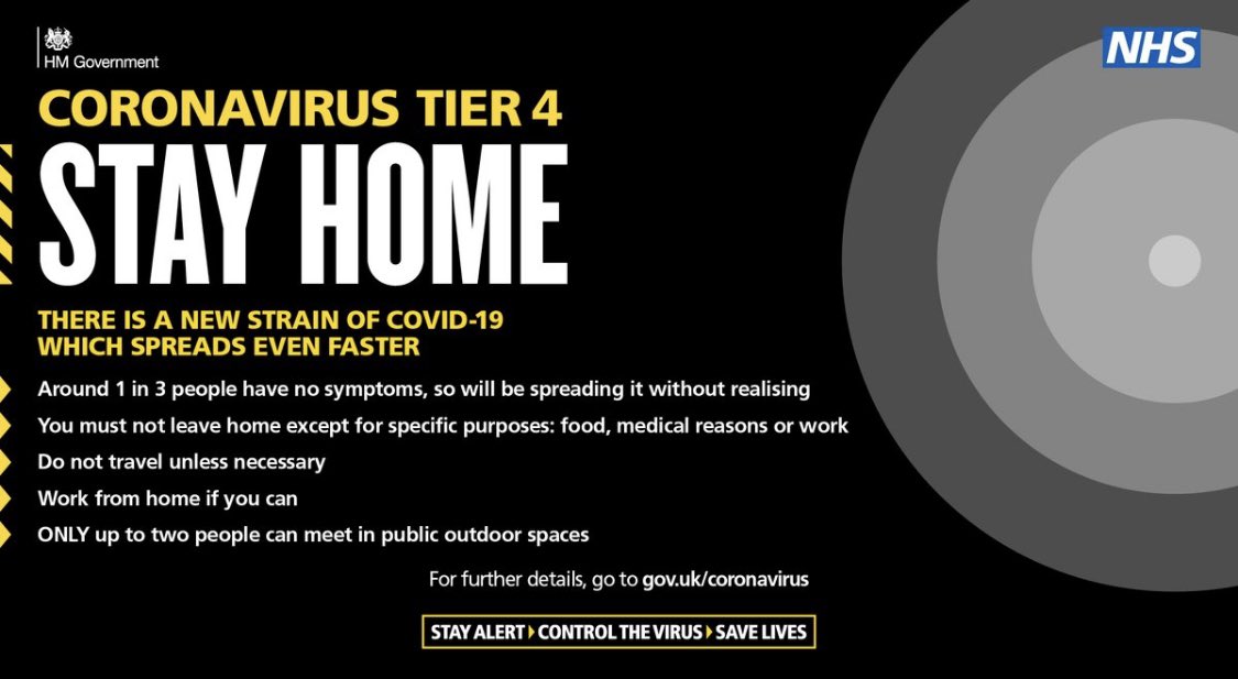 Newham is now a #tier4 area!

This is what you need to know:

- You must not leave home except for specific purposes
- You should not travel unless necessary
- Work from home if you can
- Only up to 2 people can meet in an outdoor public space