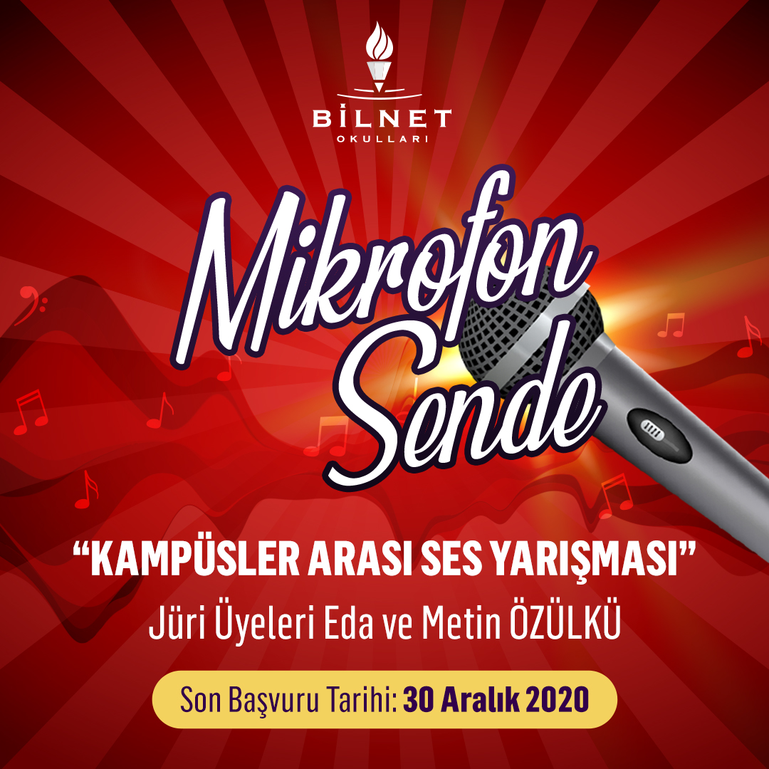 Müzik Bölümümüzün düzenlediği "Kampüsler Arası Ses Yarışması”, ortaokul öğrencilerimizin katılımıyla gerçekleşecektir. Jüri üyeliğini Eda ve Metin Özülkü’nün üstlendiği yarışma farklı kategorilerden oluşmaktadır. Haydi! Müzik öğretmenine başvurunu yap ve bu heyecana sen de katıl.