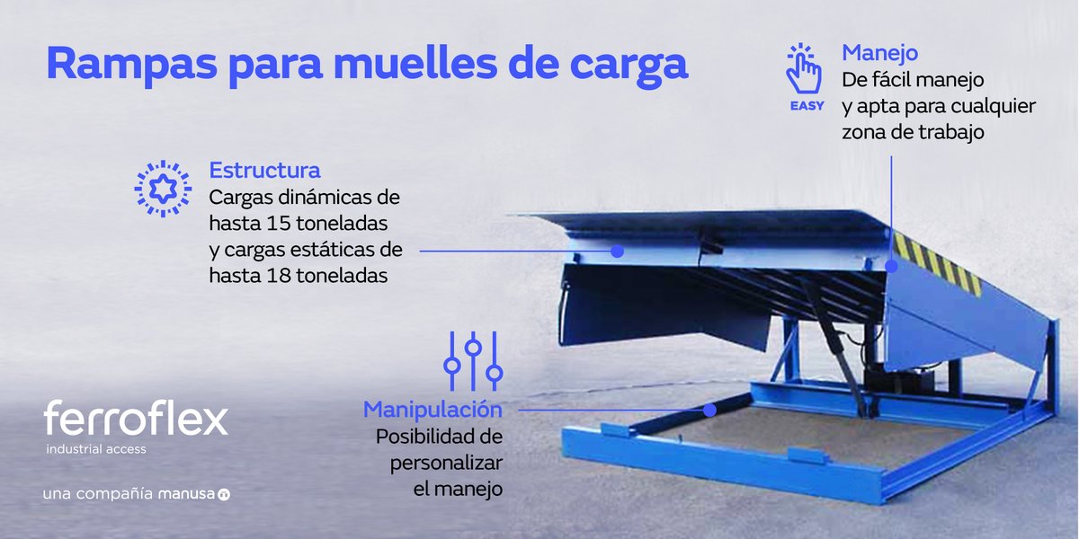 Manusa_co's tweet photo. #Ferroflex
🚚 Las rampas para muelles de carga son la solución ideal para salvar las distancias entre los muelles y las cajas de los vehículos que realizan la descarga.
Su capacidad de resistencia permite trabajar con cargas de hasta 18 toneladas.
🔗 https://t.co/edrozkgrZ5 https://t.co/CccpxAJxx3