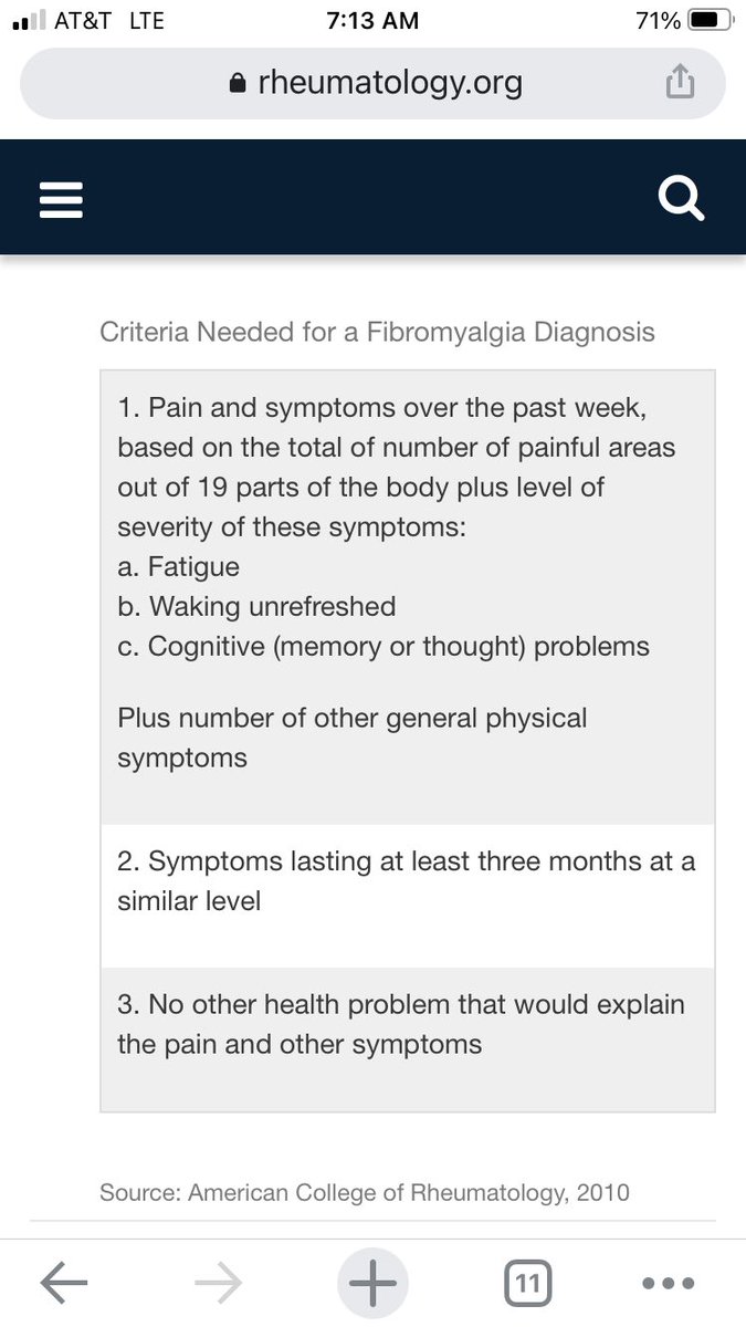 The American College of Rheumatology gives the following as the diagnostic criteria for fibromyalgia.  https://www.rheumatology.org/I-Am-A/Patient-Caregiver/Diseases-Conditions/Fibromyalgia