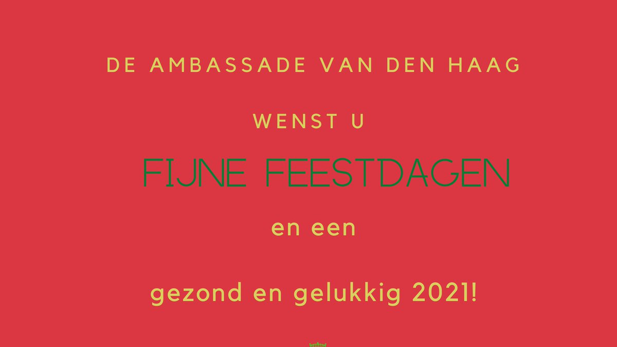 De Ambassade van Den Haag wenst je een prettige kerst en een gelukkig Nieuwjaar. We willen je bedanken voor het vertrouwen in ons en jullie inzet. Ook in het nieuwe jaar wensen wij je heel veel gezondheid en geluk en hopen wij weer op mooie ontmoetingen in ons prachtige Den haag!