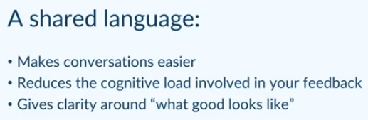 2. Shared language - great example about which piece of feedback is better. The one on the right is a TLAC champion technique, so this short sentence gives a lot of information. Shared language gives clarity around what good looks like