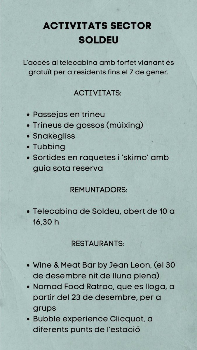 Als sectors de Canillo, El Tarter i Soldeu de <a href="/grandvalira/">Grandvalira Andorra</a> ens han preparat una llarga llista d’activitats per a gaudir de la neu, de la restauració… perquè aprofitis al màxim el temps amb els teus!