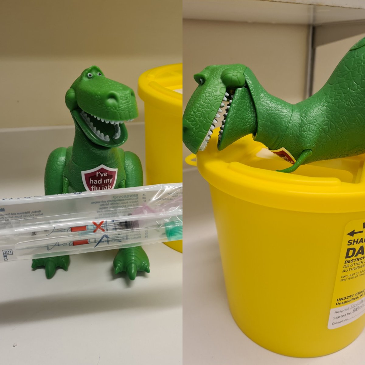 punc17Abbie's tweet photo. Day 22- Rex has been learning about ABGs. An important diagnostic tool that allows us a in depth look at the impact treatment is having on patients. ABGs use sharps and here Rex is showing what not to do! (Please note this is a brand new bin so no injury would occur) https://t.co/2ExITcj08W