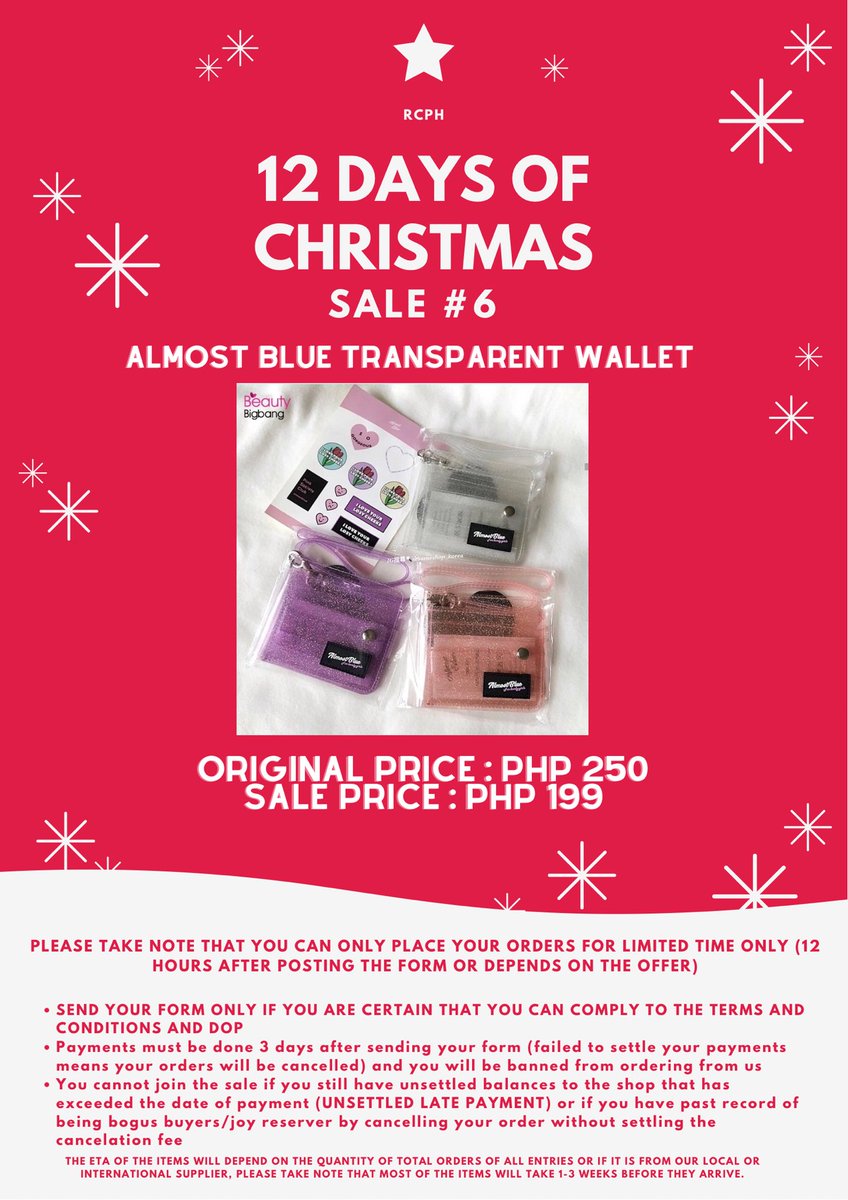 rckscandyph's tweet photo. ‼️🎄 12 Days Christmas Sale #6 :
Almost Blue Transparent Wallet
🛒Order Form https://t.co/voMHSHYk5D
— glittered wallet
— stickers, photocards, keychains etc aren't included
Original Price : ₱250 each
Now : ₱199 each
-------
#RCPH12DXMAS https://t.co/O1jauVFwFW