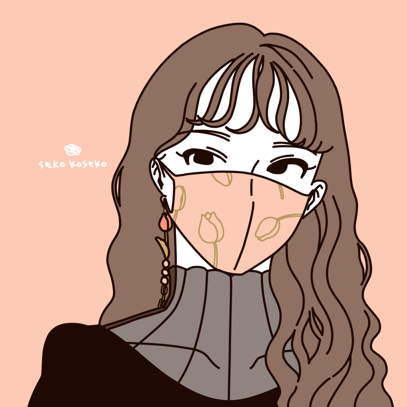 1girl solo long hair brown hair mouth mask earrings jewelry  illustration images