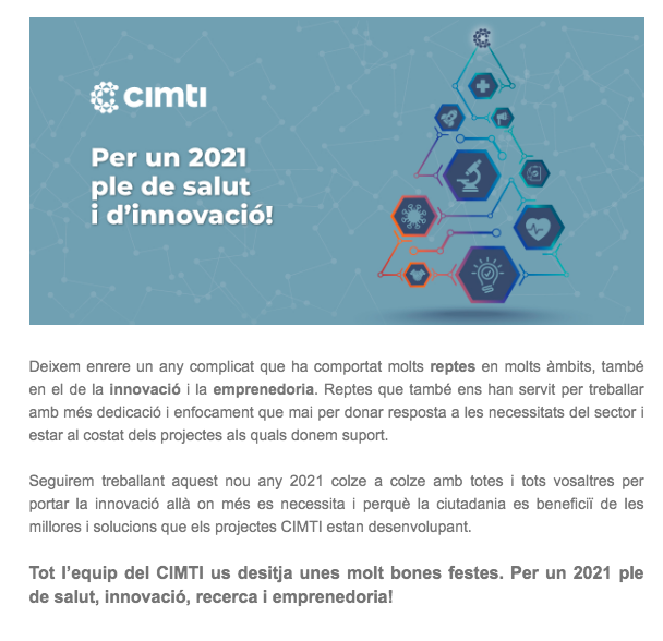 CIMTI_cat's tweet photo. 💫 Sabem que aquest ha estat un any incert, però també sabem que hem treballat amb més dedicació i enfocament que mai per seguir donant suport a tots els projectes.
🆕 Consulteu el nostre últim butlletí del 2020 i descobriu el #BlogCIMTI!
https://t.co/JUYmACwcef https://t.co/JINoMOlO67
