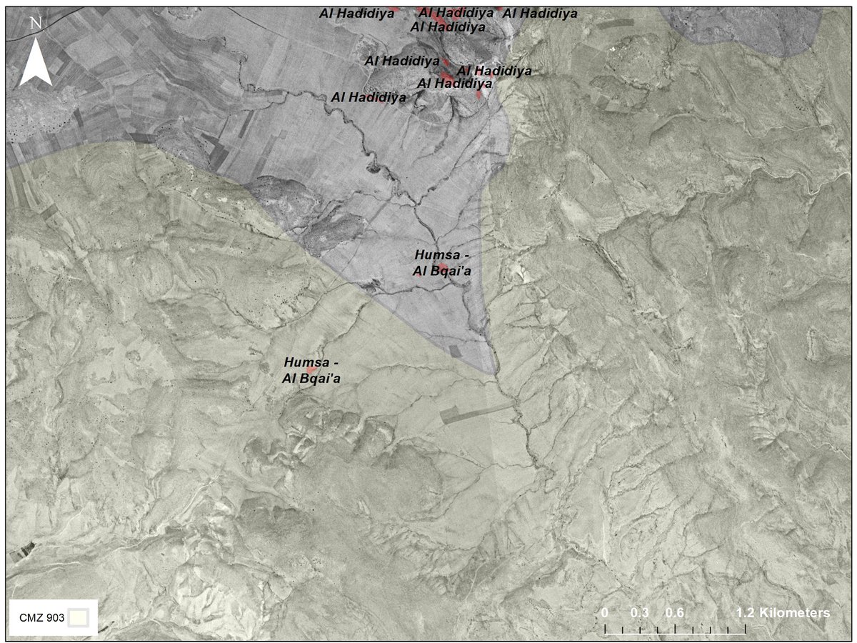 13/16 Despite Shamgar stating that IDF firing zones must be on uninhabited and uncultivated land, aerial photos from  @KNavot show that (right) in 1970 the area of Humsa is heavily cultivated and (left) that the area is recognized by Israel as private Palestinian land.