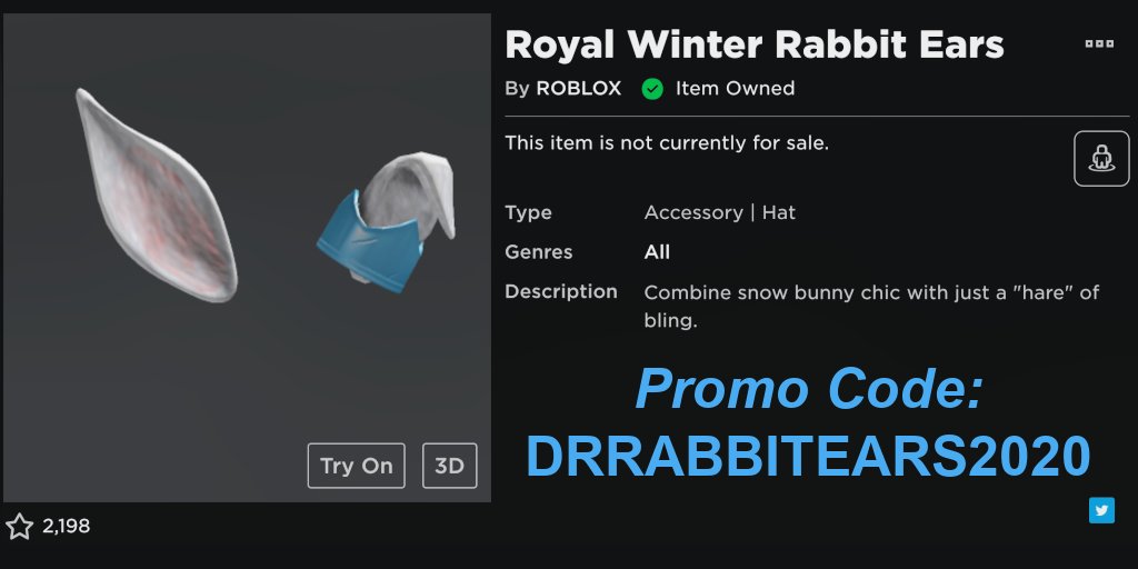 🐰 NEW PROMOCODE 🐰 Head to roblox.com/promocodes (link in bio) and enter  the code DRRABBITEARS2020 to receive the FREE Royal Winter…