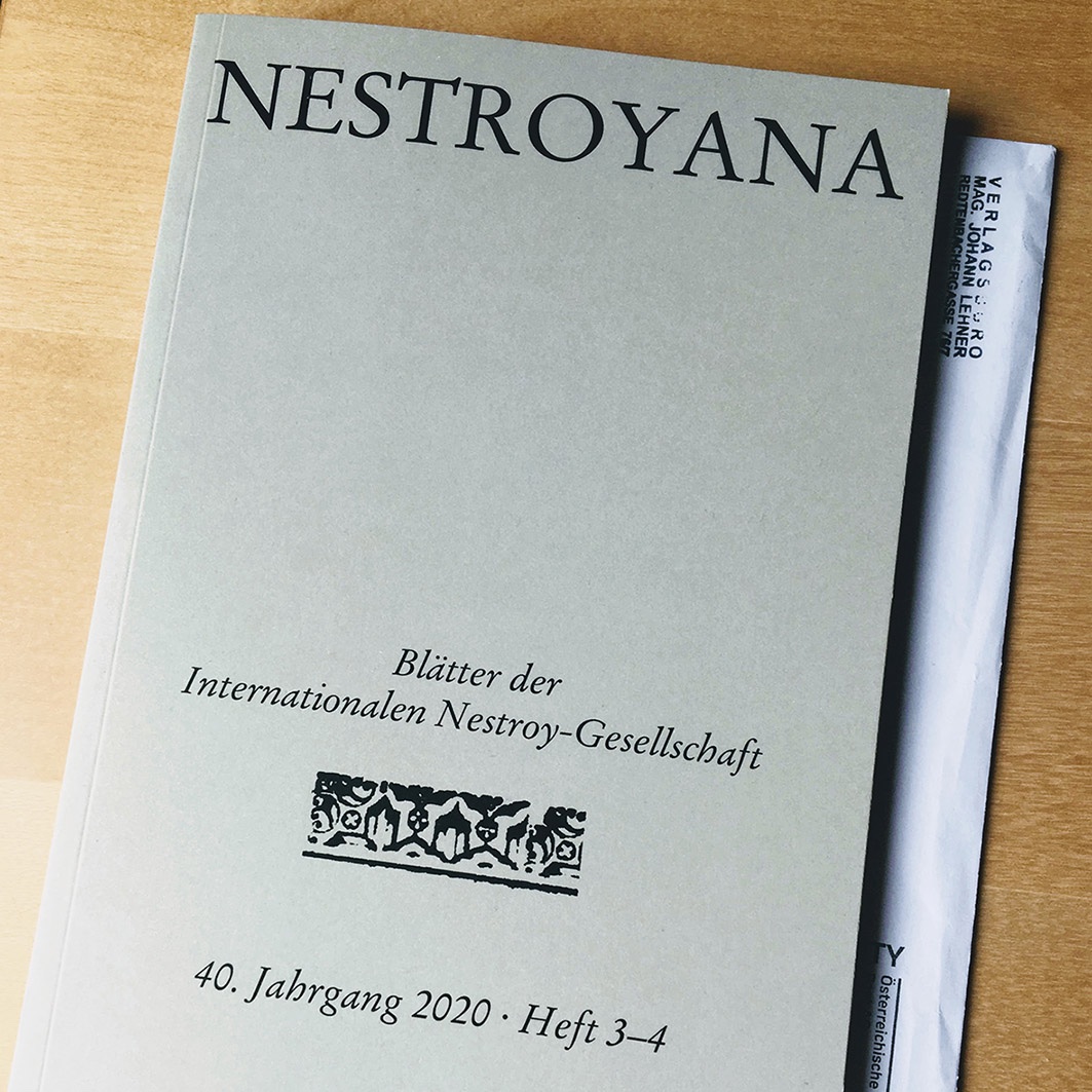 Gerade in der aktuellen Nestroyana-Ausgabe erschienen, ein Beitrag von mir gemeinsam mit Magret Berger:
"Ambulantes Theater in den habsburgischen Provinzen um 1900. Die Reisende Gesellschaft der Anna Blumlacher in der Steiermark."