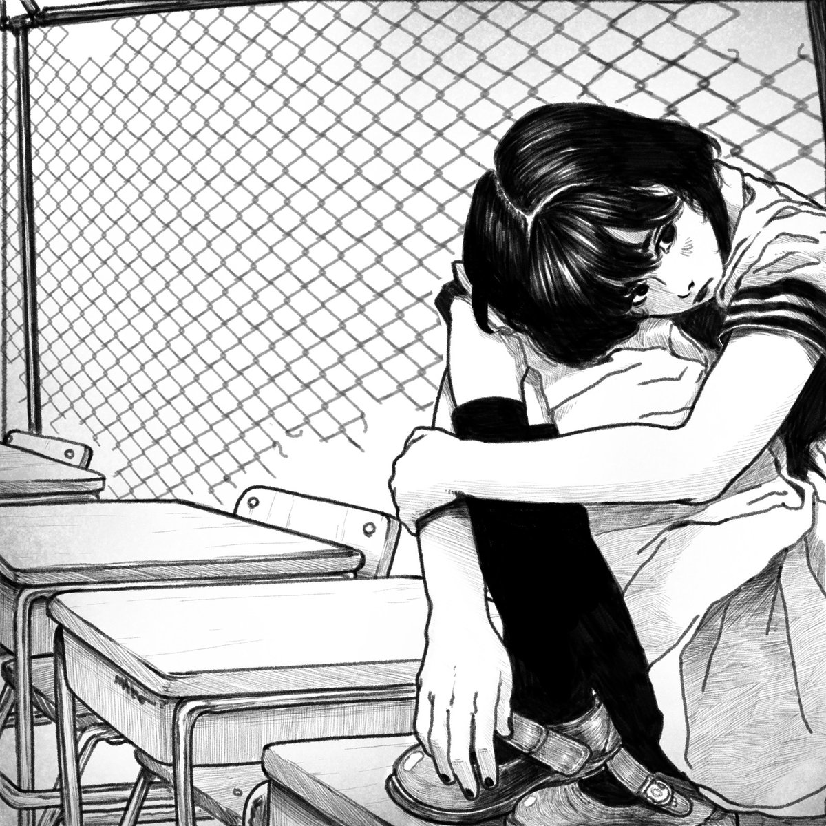 ALONE AGAIN #art #mood #sad #manga #anime #artwork #draw #drawing  #conceptart #sketch, image size:1200x1200