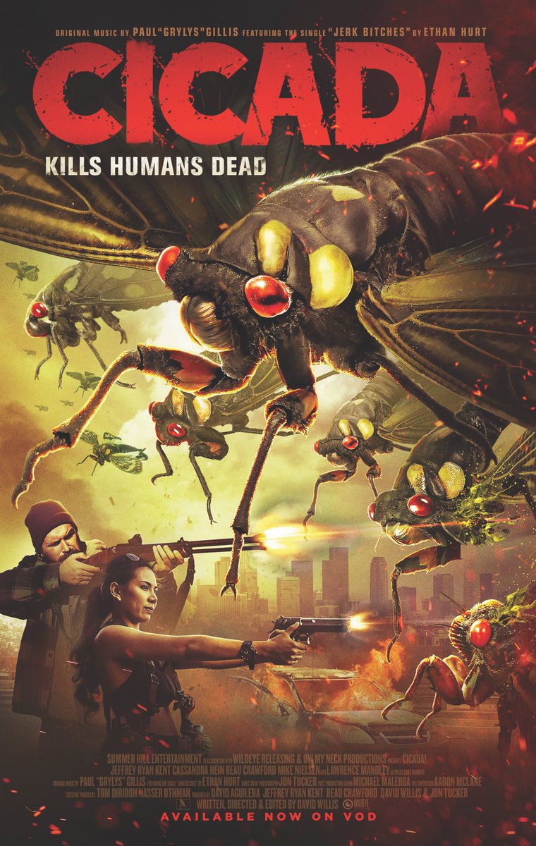 FromPage2Screen's tweet photo. Treat Yourself to @CicadaTheMovie Now Available on Video On Demand. #Filmtwitter  the tale of four friends who band together to defend Los Angeles from a swarm of giant bloodthirsty cicadas. https://t.co/O1Rf3SCOCq