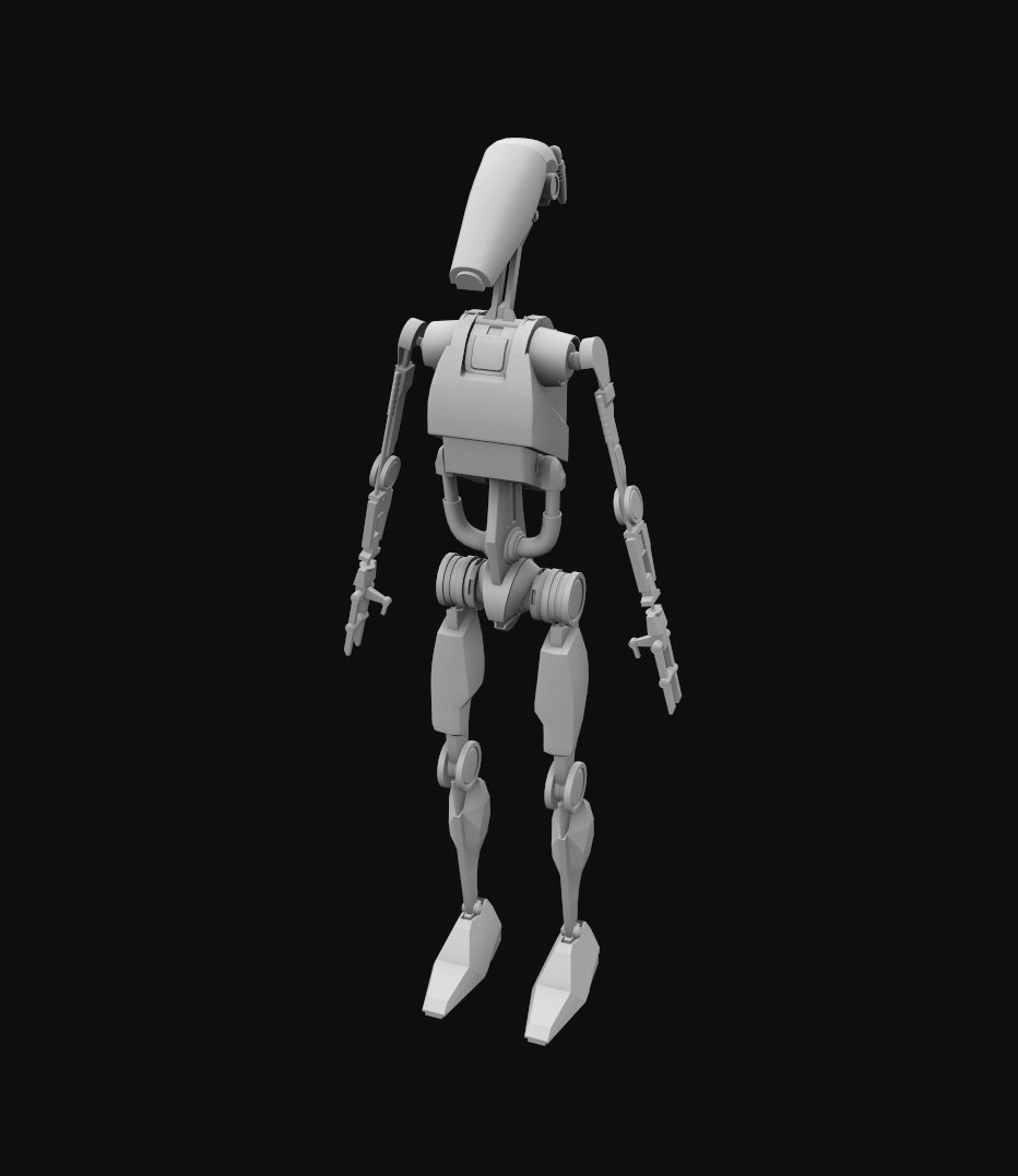 RexXdead97's tweet photo. Just finished to model a battle droid from #StarWars. This is a pre render on #marmoset4. Now time to texturing and render it in #UnrealEngine 

#gamedev #gamedevelopment #indiedev #IndieGameDev #3D #3dart #substancepainter https://t.co/cM96av1Qa9