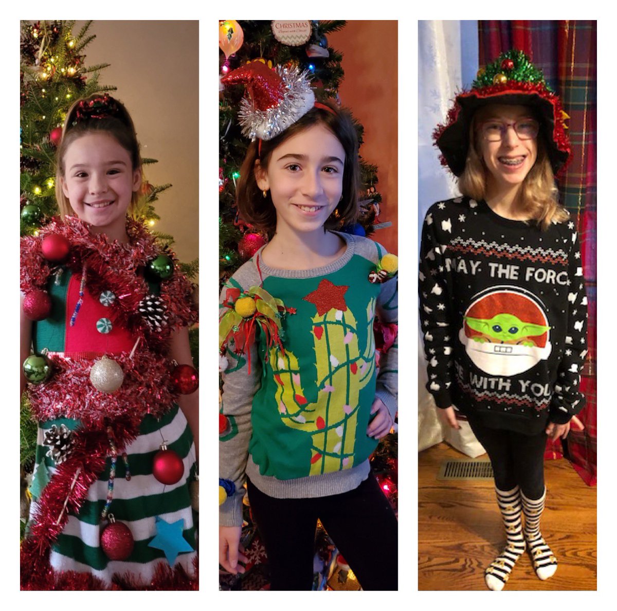 CouncilTms's tweet photo. These sixth graders are rocking Ugly Sweater Day at TMS... Remember to send pictures, names, and grade levels to fcortese@trinityhillers.net for a chance to win prizes.  Great job Hayden, Olivia, and Erin! https://t.co/HwrLfAz0wQ