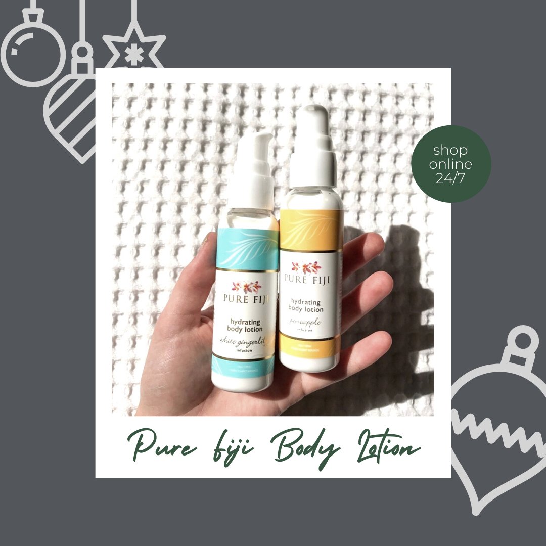 Hand sanitizer plus winter weather drying out your skin? 
Keep those hands moisturized while smelling like a tropical vacation🏖 with oils &amp; lotions from <a href="/purefiji/">Pure Fiji</a>

Pure Fiji products:
1. Body Oil
2. Hand Cream
3. Body Lotion

Link in bio to shop!
#holidayshopping #holidays