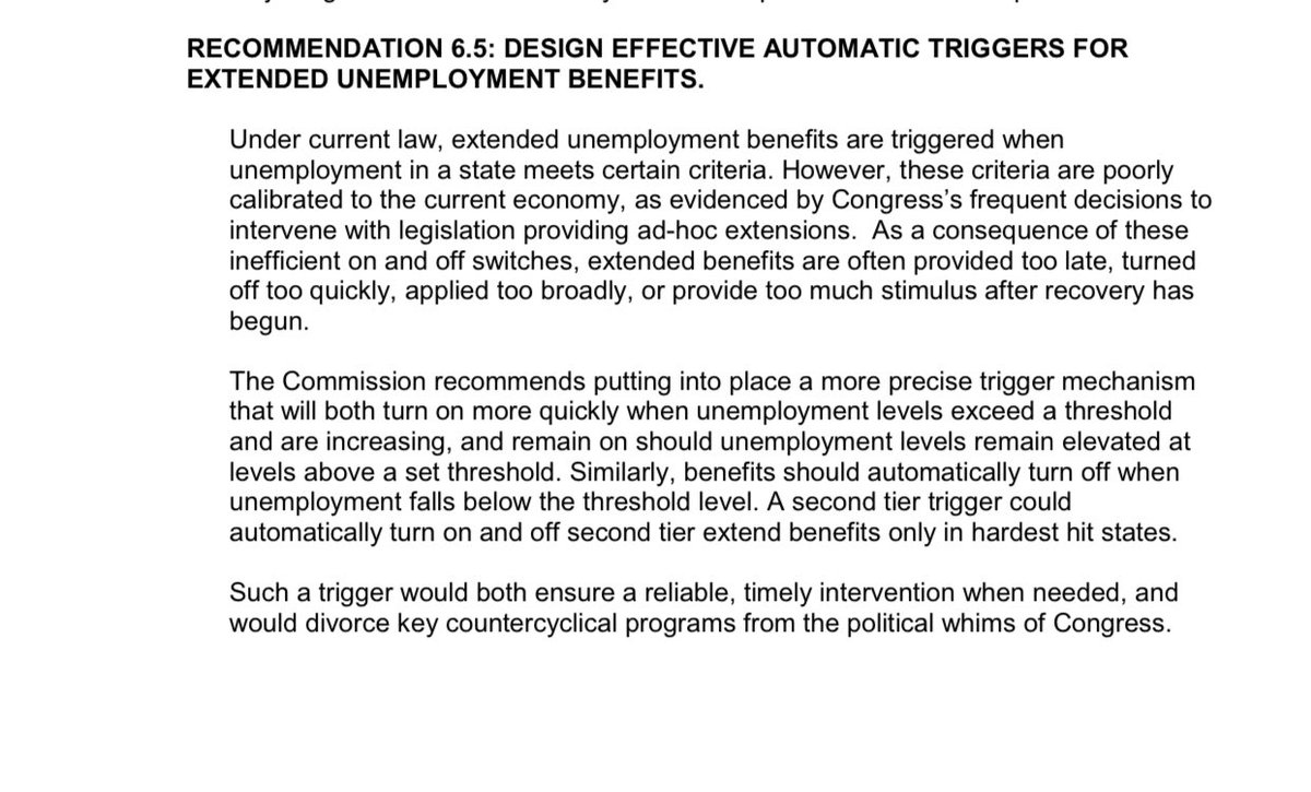 I also want to shout this out because now everyone loves UI triggers. Here’s why Bruce likes them - otherwise we might accidentally “provide too much stimulus after the recovery has begun.”Unemployment was around 10%. (Triggers also punish those least able to find work)