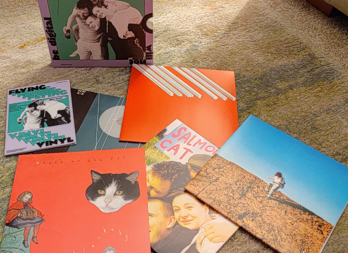 The final box of new singles for 2020 from @Flying_Vinyl has arrived featuring @EadesMusic @mylesnewmannn @itsblackaby @savantsnyc & Salmon Cat full credit to Flying Vinyl for managing to bring us a box every month this year #vinyl #singles #newmusic