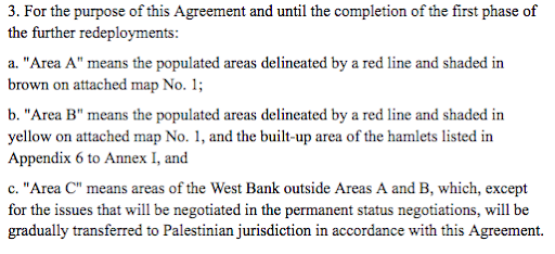 2/16 DMFI claims that according to the Oslo Accords, Area C is designated for full Israeli control. NOT TRUE. Area C (61% of the WB) was supposed to be transferred from Israeli to PA management, excluding the settlements.